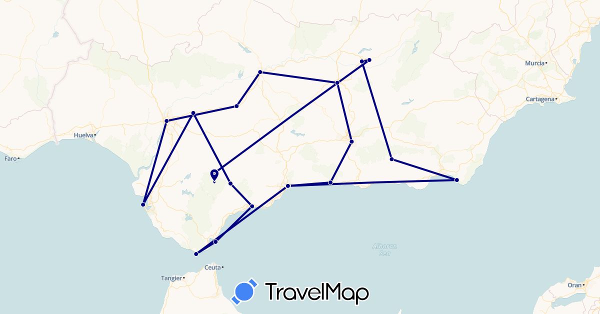 TravelMap itinerary: driving, plane in Spain, Gibraltar (Europe)